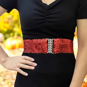Chic Style Red Sequined Elastic Waist‎ Belt for Women Elegant One Size thumbnail 1