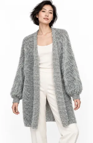 Gentle Fawn Cardigan Acrylic Eyelash Knit Gray Cozy Boho Womens M thumbnail 1