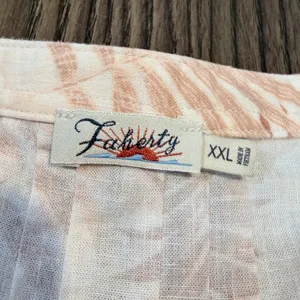 Faherty Linen Blend‎ Palm Print Pintuck Henley Shift Dress Peach Cream XXL thumbnail 5