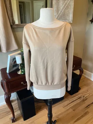 Tan Comfy Track Suit Women's Lounge Pants Drawstring and Matching Sweatshirt New thumbnail 3