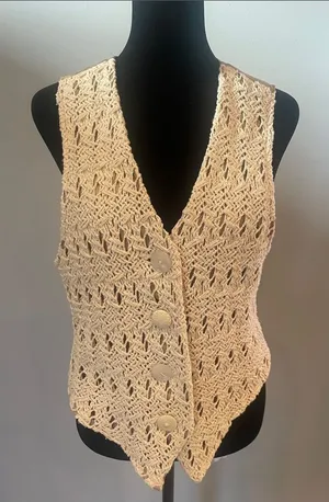 Beige crocheted ladies vest with a boho festival vibe thumbnail 1