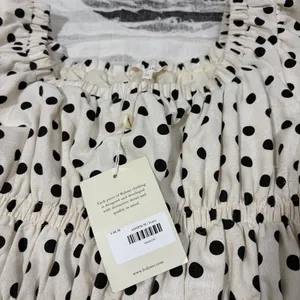 Bohme Polka Dot Black & Ivory Mini SunDress SZ- M NWT Beachy Cottagecore Peasant thumbnail 9