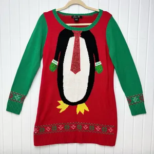 UNITED STATES SWEATERS Penguin Holiday Christmas Xmas‎ Tunic Sweater Women L thumbnail 1