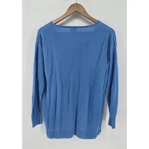 J.Crew Linen Sweater Womens M V-Neck Blue Side Button EUC thumbnail 3