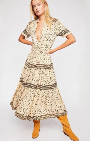 Free People Rare Feeling Pleated Maxi Dress In Neutral Size Small Floral thumbnail 1