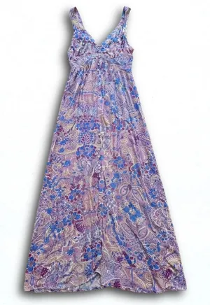 Lovestitch Purple Blue Paisley Floral Button Front Maxi Dress Strappy Back Med thumbnail 1