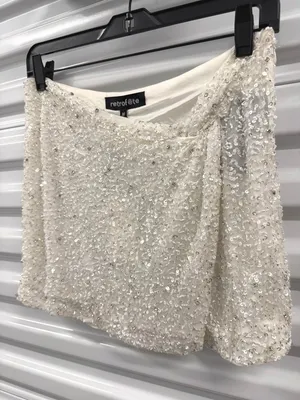 Retrofête Ezra Sequin Silk Mini Skirt White Womens Size Medium thumbnail 6