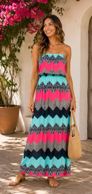 NWT Trixxi Strapless Colorful Chevron Print Maxi Sundress thumbnail 1
