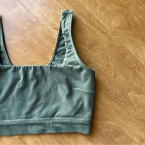 Abercrombie & Fitch Square Neck Lightly Lined Sports Bra, Green, Size Small thumbnail 3
