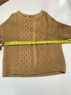 Free People Cable-Knit Scoop Sweater in Camel Brown Size Small thumbnail 3