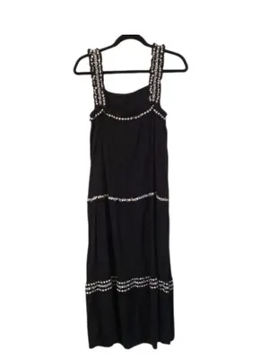 🌸Old Navy Sleeveless Ruffle-Neck Tiered Midi Swing Dress Black/White Size small thumbnail 3