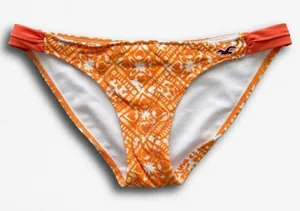Hollister Womens Orange White Geometric Print Bikini Bottom Y2K Low Rise Small‎ thumbnail 1
