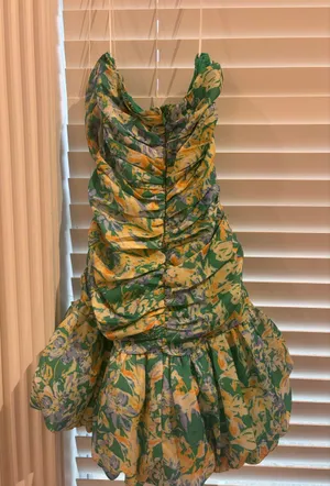 Power To You Mini Dress Green Hello Molly Floral Strapless Ruched S thumbnail 5