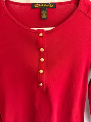 Lauren Ralph Lauren y2K Red Nautical Anchor Henley Long Sleeve Top Small thumbnail 3