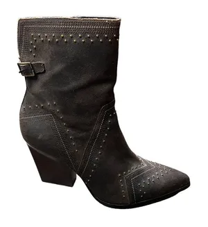DONALD J. PLINER Vegas Brown Leather Studded Heeled Boots Size 7 thumbnail 1