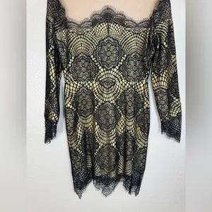 For Love & Lemons Grace Dress in Black Nude Mesh Lace size Medium $285 thumbnail 6