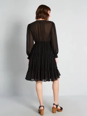 ModCloth Cheers for Tiers Black Chiffon Whimsigoth Mini Dress 8 Romantic Goth thumbnail 4