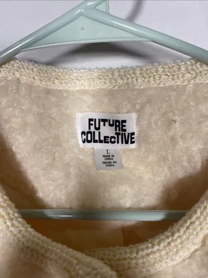 Future Collective Womens Teddy Lady Chain Jacket Large White/Cream Gold thumbnail 3