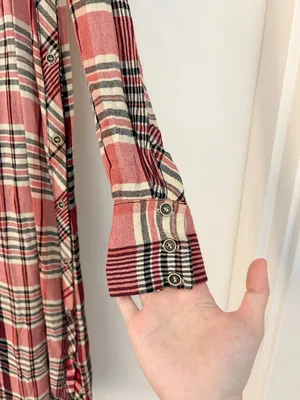 Free People Loralei Plaid Shirt Dress Tunic Red Pink Western Festive Size XS thumbnail 7