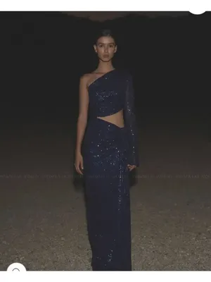 Baobab Midnights Sequined Maxi Dress Bejeweled Navy Blue Womens Size Large thumbnail 3