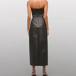 NWOT Abercrombie & Fitch Metallic strapless midi dress Charcoal Gray Shiny thumbnail 2