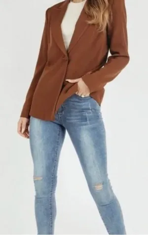 Kittenish Chocolate Brown Button Front Blazer.Quiet Luxury.        Size-Small thumbnail 1