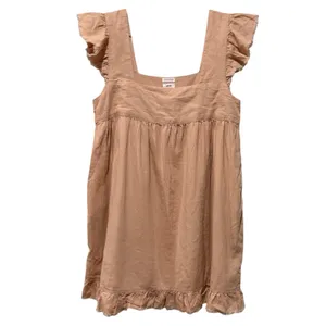 Aerie Linen Blend Flutter Sleeve Babydoll Mini Dress M Boho Cottagecore Peach thumbnail 2
