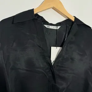 Zara Black Satin Blouse Embellished Jeweled Wide Cuffs Small Elegant Minimalist‎ thumbnail 7