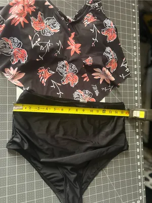 Black Floral High-Waist Bikini Set - Coral & White Flowers thumbnail 4
