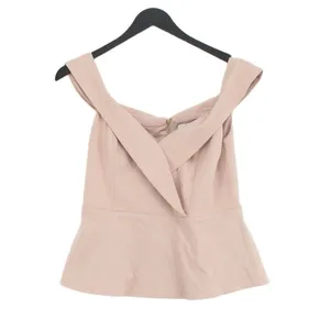 Forever New Pink Shakira Cross Over Off-shoulder Peplum Ponte Zip Top Blouse S thumbnail 10