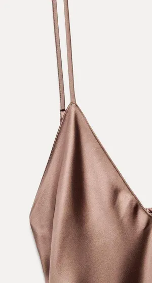 ZARA dress midi maxi satin wedding chocolate brown party cocktail thumbnail 11