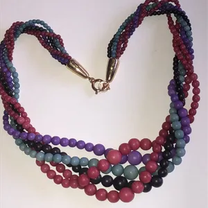 Multicolor Vintage Multi Strand Beaded Boho Necklace Purple thumbnail 3