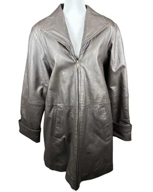 Vintage 80s NYDA Brown Leather Jacket Size XL thumbnail 1