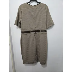 Ralph Lauren Black Label Womens XL Tan Knit Houndstooth Work Shift Dress thumbnail 6