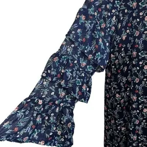 LE LIS Navy‎ Floral Long Sleeve Tiered Ruffle Trim Mini Shift Dress NWOT Large thumbnail 4