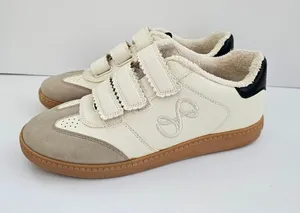 ​Sam & Libby Cream & Taupe Suede Strap Sneakers Sherpa Lined Gum Sole - Women's thumbnail 1