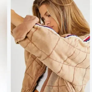Free People Quilted Dolman Sports Rib Striped Oversized Varsity Jacket M $198 thumbnail 2