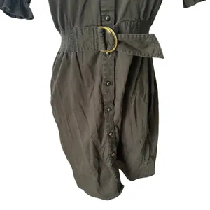 Rampage Women Olive Brown Utility Button Front Mini Dress Belted Puff‎ Sleeve L thumbnail 4
