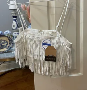 Boutique Fringe crop top white size small thumbnail 3