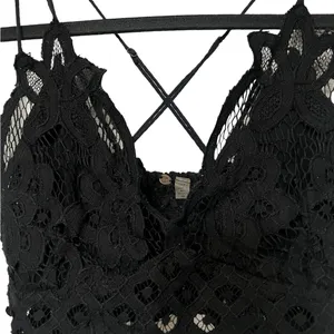 Free People Black Crochet Lace Strappy Crop Bralette Top Cami thumbnail 7