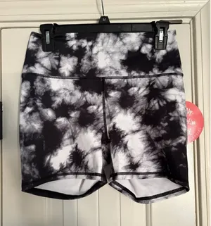 Guru Active Biker Shorts Womens Medium Black White Tie Dye High Waist Activewear thumbnail 1