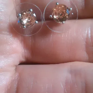 Simulated Champagne Diamond Stainless Steel Solitaire Stud Earrings thumbnail 10