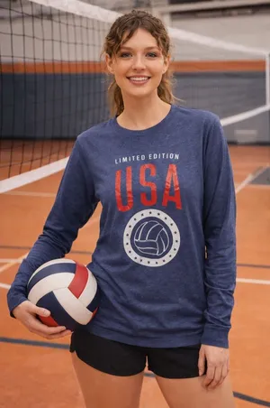 NWT Bella Canvas USA Volleyball Long Sleeve Tee Heather Navy Small Lucky Dog thumbnail 1