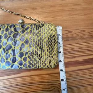 Tory Burch Handbag RARE Clutch Yellow Hard-side Leather Animal Print Chain Strap thumbnail 11