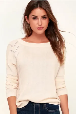 Lulus Cream Knit‎ Sweater Women's Small Long Sleeve Round Neck Casual thumbnail 1