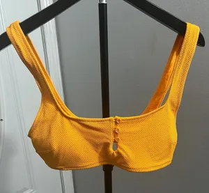 Aerie Yellow Textured Button Front Bikini Top only thumbnail 1