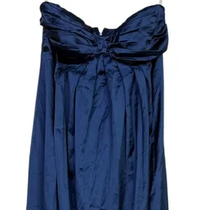 NWT Lulus Memorable Entrance Strapless Satin Pleated Maxi Dress L Dark Blue thumbnail 3
