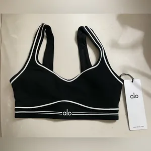 Alo Yoga NWT Airbrush Heart Throb Sports Padded Bra Black/White Size S thumbnail 7