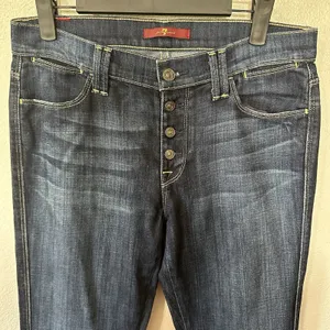 7 For All Mankind Button Fly Flare‎ Leg Jeans Womens Size 27 Dark Wash Stretch thumbnail 2
