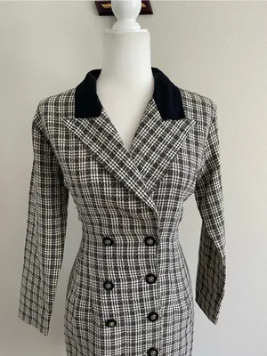 Mystic Black & White Plaid Double-Breasted Mini Dress thumbnail 2